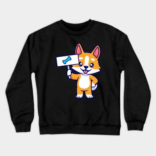 Cute Corgi Dog Holding Bone Board Cartoon Crewneck Sweatshirt